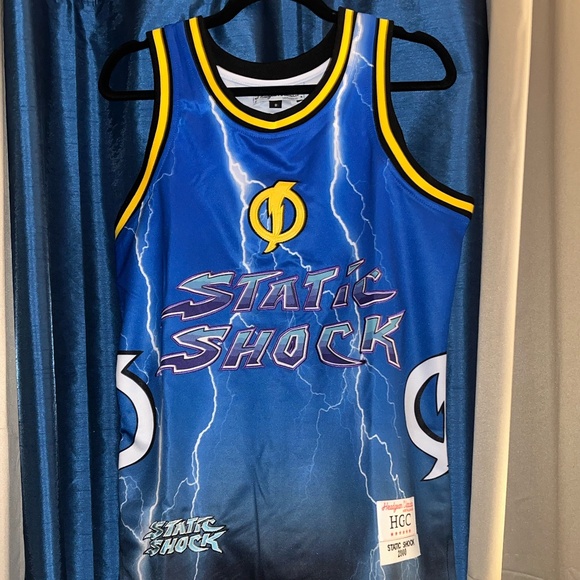 Headgear Classics Static Shock Blue Lightning Embroidered Basketball Jersey - Picture 1 of 3